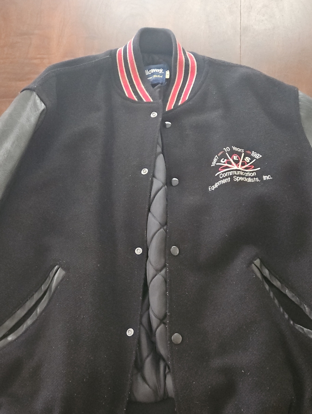 Holloway Black Varsity Letterman 90s Jacket with Red-Trim Collar